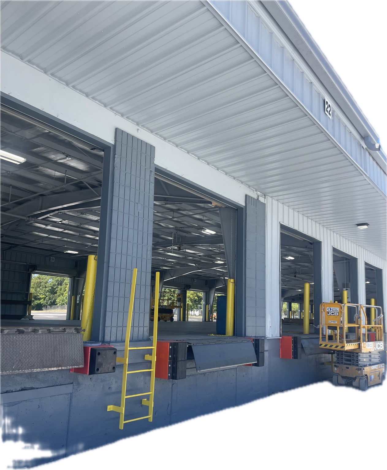 Freshly painted loading dock at a commercial truck terminal