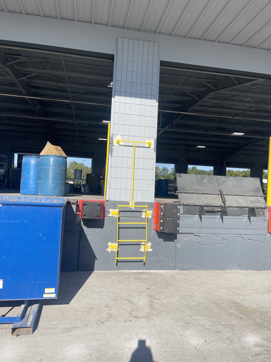 Painted loading dock column and safety markings